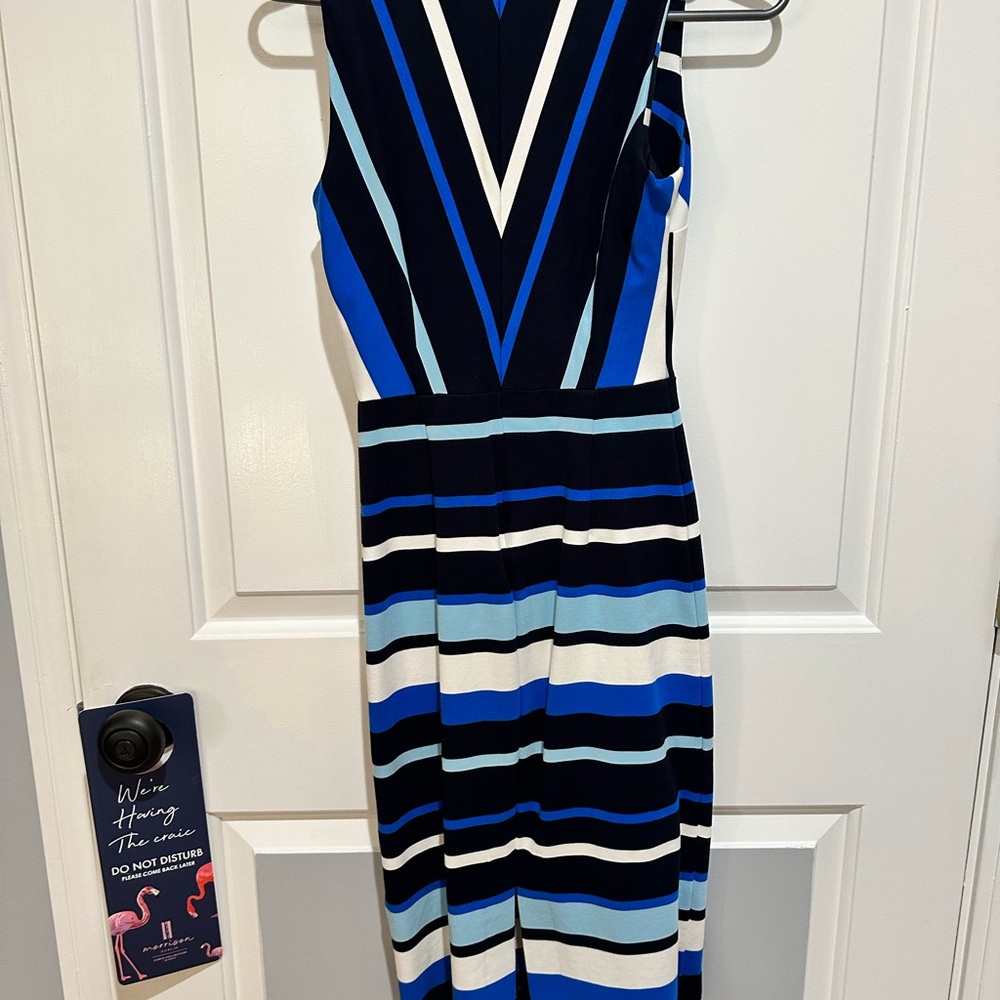 Banana Republic Striped Blue and Black Sleeveless V Neck Dress